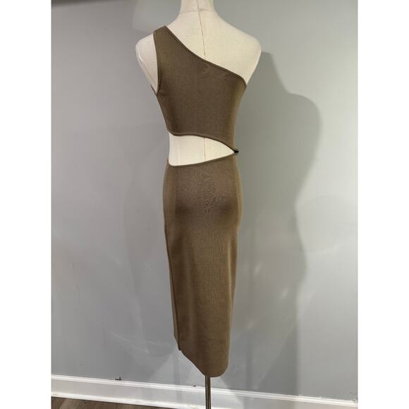 Oak + Fort One-Shoulder Knit Midi Dress with Cutout – Brindle, Size Small - Picture 5 of 9